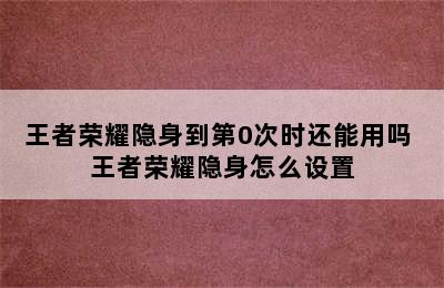 王者荣耀隐身到第0次时还能用吗 王者荣耀隐身怎么设置